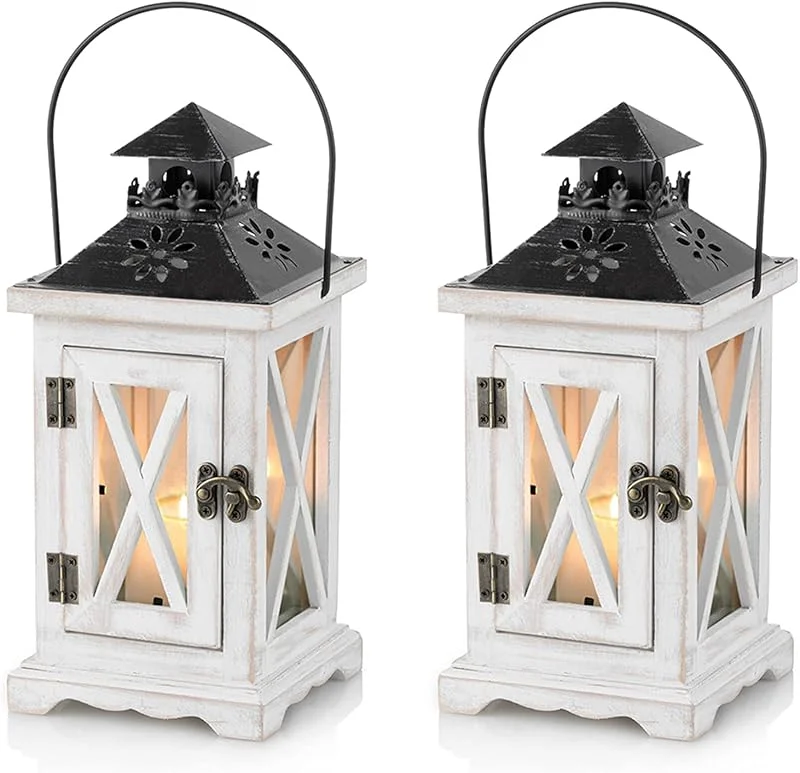Besuche den Sziqiqi-Store Sziqiqi Dekorative Laterne aus Holz im Vintage-Stil für rustikale Hochzeit, Tafelaufsatz, hängende Laterne, Bauernhaus, Heimdekoration, Innen- und Außenbereich, Laternendekoration (27, 9 x 2, weiß) — Kerzenlicht Abendessen