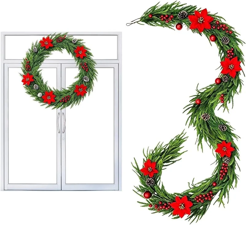 Marke: Generisch Weihnachtsstern Girlande 1, 5 m Künstliche Dekoration mit Roten Beeren — Weihnachtsdeko