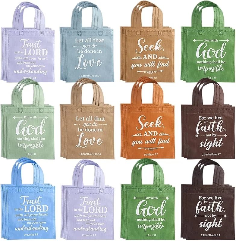 Marke: WILLBOND WILLBOND Christliche Geschenktüten, wiederverwendbar, Bibelvers, Vlies-Geschenktüten, inspirierende Stoff-Tragetasche, Verpackung mit Griff für religiöse Themenpartys, Weihnachten, Partyzubehör — Geschenkverpackung