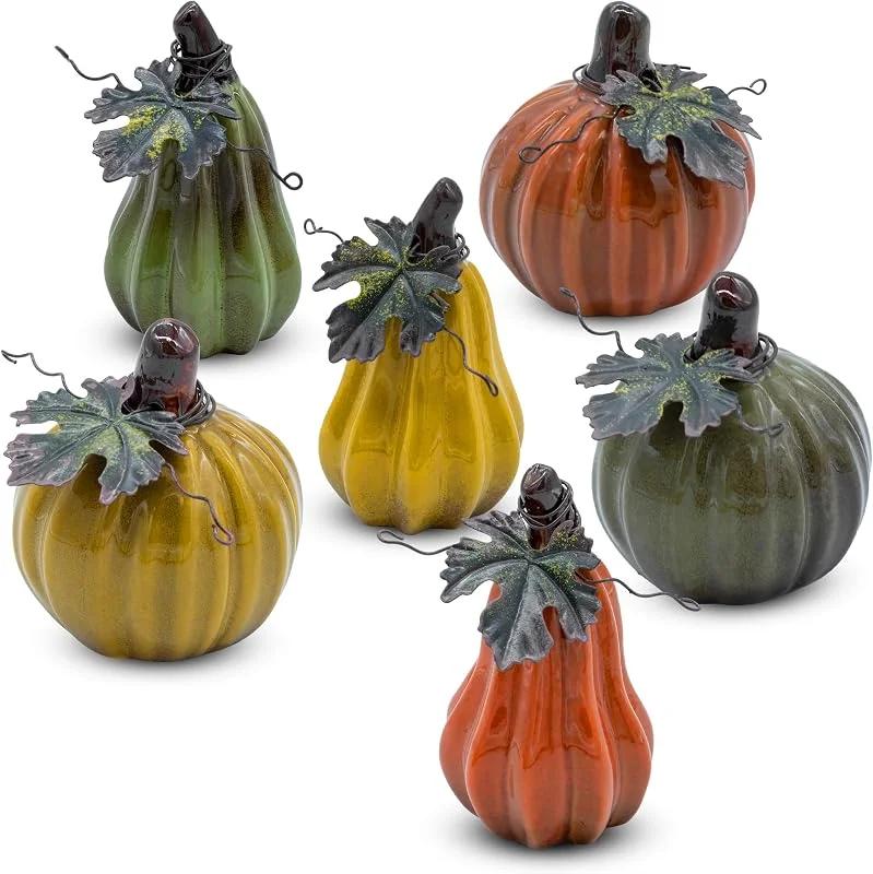 Besuche den Spetebo-Store Deko Kürbis aus Steinzeug farbig lasiert für Außen und Innen - 6er Set - Herbstdeko Zierkürbis aus Ton zum Hinstellen 8cm und 10cm - Herbst Halloween Weihnachten Erntedank Tischdeko Dekokürbis — Advent und Tisch