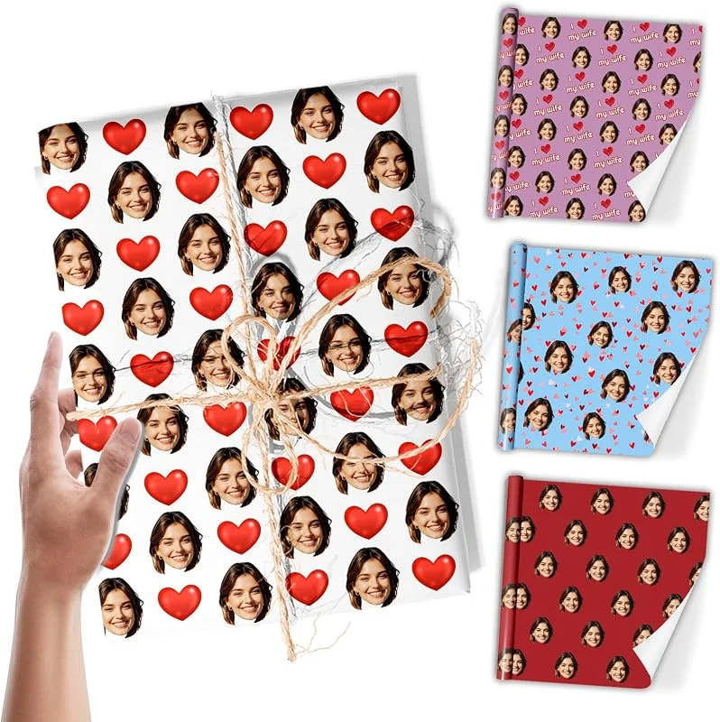 Marke: Naispanda Foto Geschenkpapier mit foto und einem Wunschtext, Geschenkpapier Personalisiert mit Foto für Geburtstag, Weihnachten, 2 Rollen dickes Hochglanzpapier (74 x 51 cm) — Geschenkverpackung