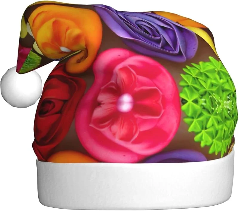 Marke: StOlmx Weihnachtsmütze für Erwachsene, flauschige Weihnachtsmütze mit, warme große Weihnachtsmütze für Männer und Frauen, bunte Cupcakes, Regenbogen-Blumenkuchen — Weihnachtsmode