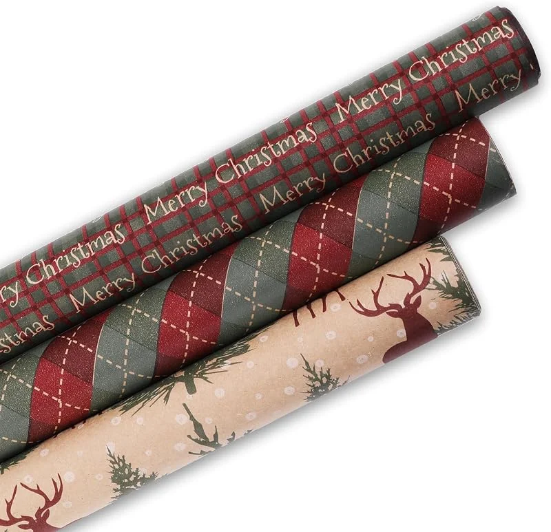Marke: KC Shop Germany KC Shop Germany Weihnachtsgeschenkpapier, 3 Rollen Kraftpapier 70 x 305 cm — Geschenkverpackung