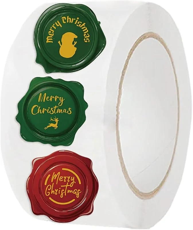 Marke: HiyyFloy 500 Stück Weihnachtsaufkleber-rolle Für Umschläge, 3 Designs, Stempelform, Runde Frohe Weihnachten-aufkleber, Selbstklebende Etiketten, Siegel, Etiketten Für Feiertagsgrüße, Versiegelungen, Geschenke — Geschenkverpackung