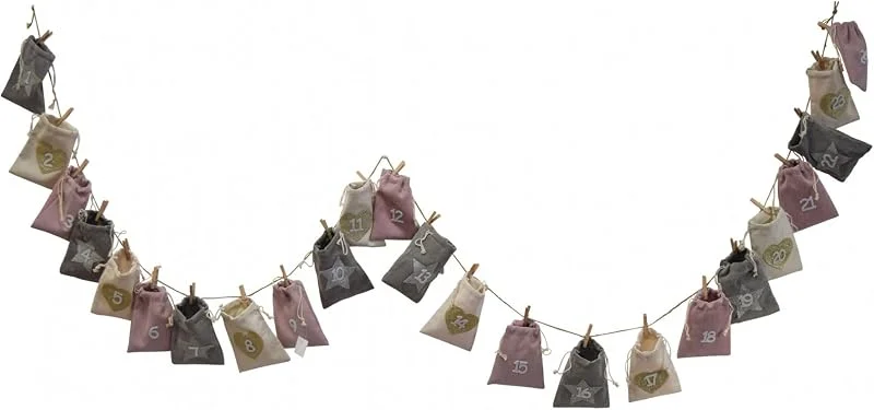 Besuche den Seaside No.64-Store Adventskalender aus Cord – 24 Säckchen zum Befüllen – grau, rose, creme — Advent und Tisch