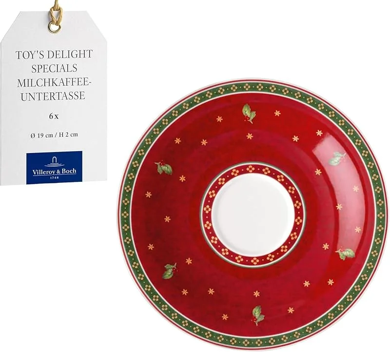 Villeroy & Boch Toy's Delight Specials Milchkaffee-Untertasse Rot 6er Set, Spülmaschinenfest, Mikrowellensicher, Untersetzer Für Kaffeetasse Weihnachten, Weihnachtsgeschirr Keramik, Premium Porzellan — Advent und Tisch