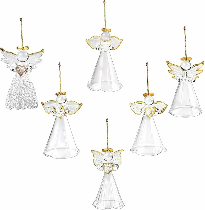 Marke: 4E's Novelty 4E's Novelty Glasengel Ornamente für Weihnachtsbaum (Set mit 12 Stück) Sortiment von 6 Designs – 6, 3 cm klar gesponnenes Glas religiöser Engel — Weihnachtsdeko