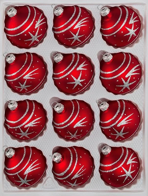 Besuche den Christbaumkugeln-24.de-Store 12 TLG. Glas-Weihnachtskugeln Set in Classic Rot Silber Komet- Christbaumkugeln - Weihnachtsschmuck-Christbaumschmuck — Weihnachtsdeko