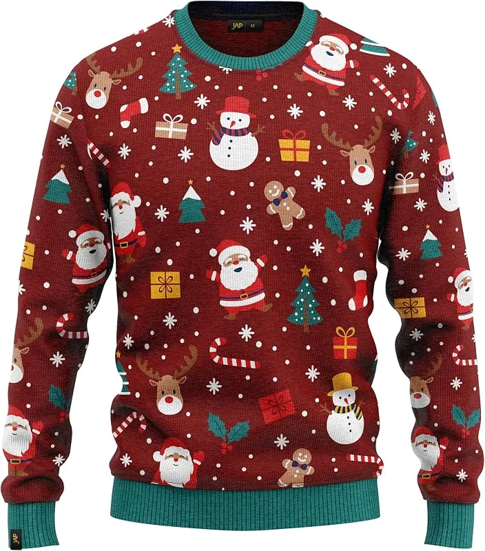 Besuche den JAP Christmas-Store JAP Christmas - Pullover - Schneemann und Weihnachtsmann - Rot - 2XL — Weihnachtsmode