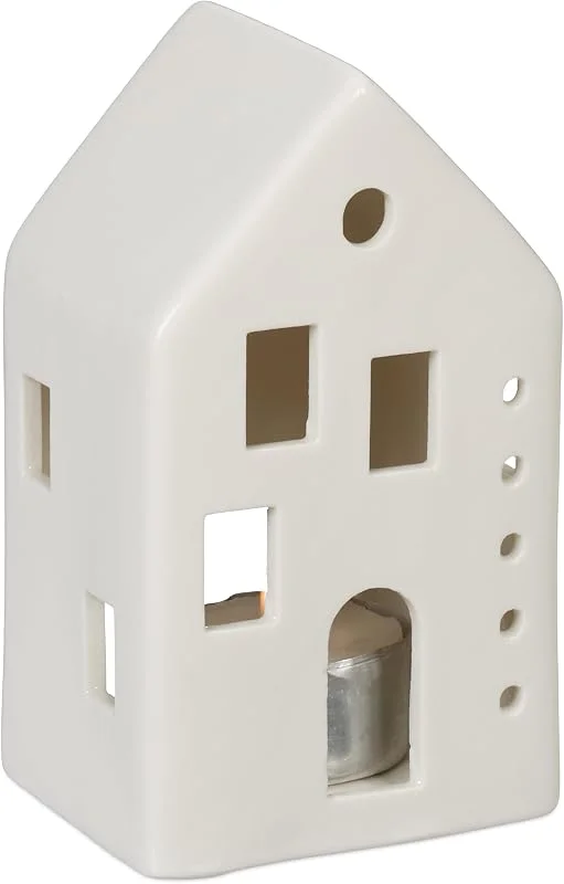 Besuche den Relaxdays-Store Relaxdays Teelichthaus Keramik, Leuchthäuschen für 1 Teelicht, H x B x T: 12 x 7 x 6 cm, Teelichthalter Haus, weiß — Advent und Tisch