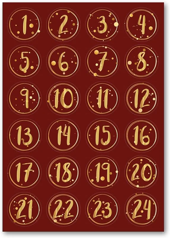 Besuche den GRAVURZEILE-Store GRAVURZEILE DIY Adventskalender Zahlenaufkleber mit 24 Zahlen - Weihnachtsaufkleber in versch. Farben - ca. 4.5 x 4.5 cm pro Sticker - zum basteln für Kinder & Erwachsene - Farbe: Rot — Advent und Tisch