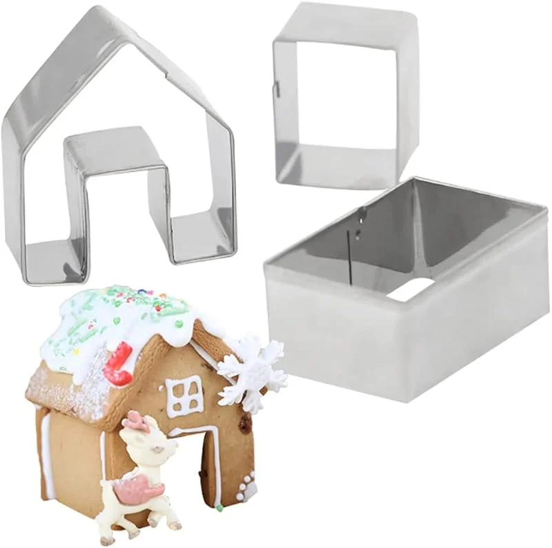 Marke: BEAHING 3-teiliger Lebkuchenhaus-Ausstecher, Lebkuchen-Set, Edelstahlform, Mini-Haus-Set, Weihnachtsbackform — Weihnachtskueche