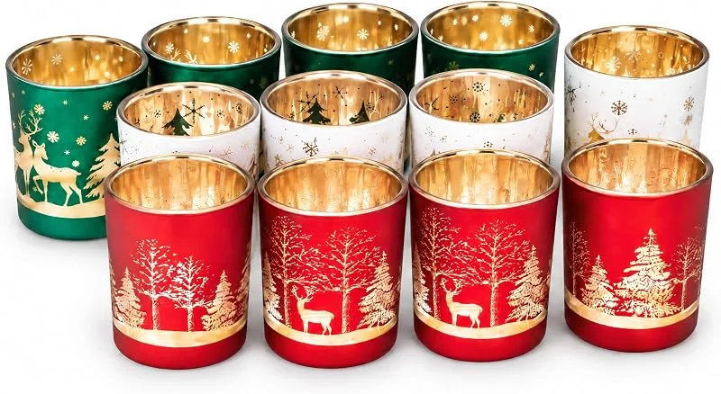 Marke: Kamelio Teelichthalter Glas Weihnachten, 12er Set Windlichter, Tischdeko — Advent und Tisch