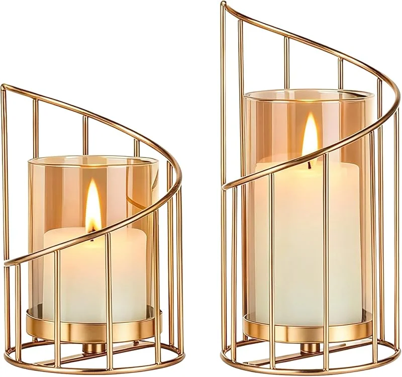 Besuche den Niboow-Store Windlichter Kerzenständer Deko Gold 2er Set (Kerzen Nicht Enthalten), Glas Metall Kerzenhalter, Kerzenleuchter Blumenvase, Wohnzimmer Tischdekoration, Romantische Kerzenlicht Deko für Kerzen — Kerzenlicht Abendessen