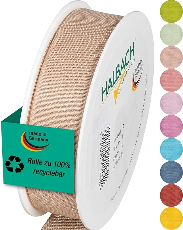 Besuche den Halbach-Store Halbach mattes Taftband, 25 mm x 25 m, natur — Geschenkverpackung