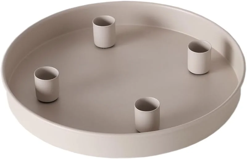 Besuche den Spetebo-Store Magnet Kerzentablett für Stabkerzen 25 cm rund - beige - Metall Kerzenständer mit 4 magnetischen Haltern - Deko Tablett Festtags Advents Kerzen Ständer — Advent und Tisch