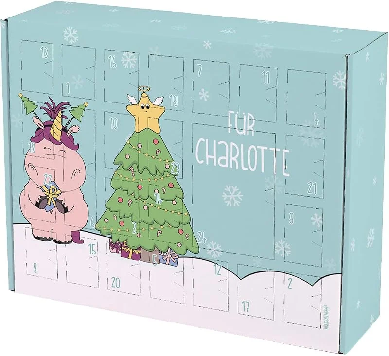 Besuche den Knuddelhorn-Store Einhorn Adventskalender zum Befüllen mit Wunschnamen und Wunschtext bedruckt — Advent und Tisch
