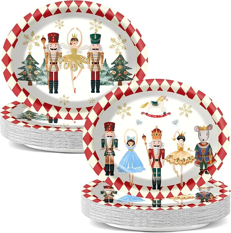 Marke: QOUBAI QOUBAI 50 Stück Weihnachten Nussknacker Oval Teller 27, 9 cm Merry Christmas Nussknacker Party Geschirr Set Einweg Weihnachten Nussknacker Geschirr für Xmas Party Home Winter Urlaub Dekoration Supplies — Advent und Tisch