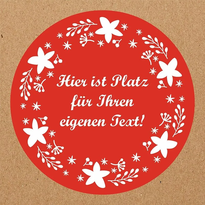 Besuche den INDIGOS UG-Store INDIGOS UG - Aufkleber Weihnachten - rot - Winterstern - Wunschtext - 35 Stück - 40mm - personalisierte Geschenke - selbstklebende Folie - Etiketten selbstklebend - Dekoration Verpackung von — Geschenkverpackung