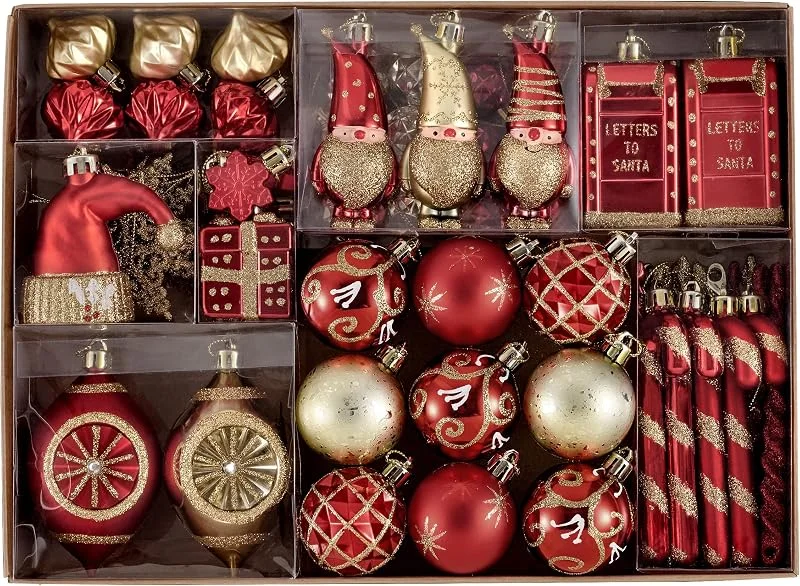 Besuche den Valery Madelyn-Store Valery Madelyn 100 stück Weihnachtskugeln, Christbaumkugeln mit Geschenkpaket, Weihnachtsbaumschmuck Christbaumschmuck mit Aufhänger, deko Weihnachten, Thema Rot Gold(M) — Weihnachtsdeko