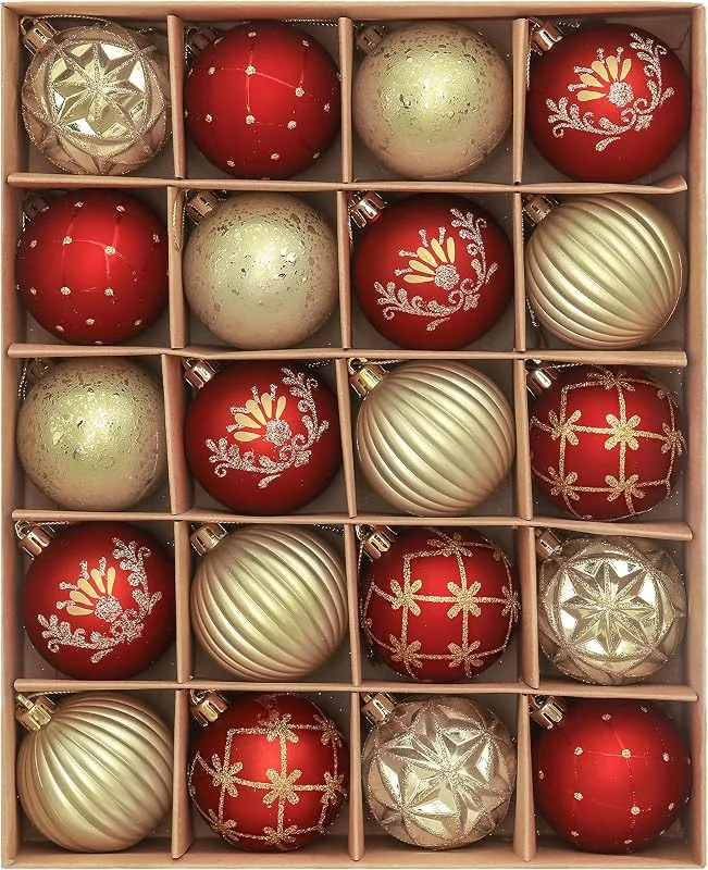 Besuche den Valery Madelyn-Store Valery Madelyn Weihnachtskugeln 20 Stücke 6cm Christbaumkugeln Kunststoff Weihnachtskugel Geschenkpaket Weihnachtsdeko mit Aufhänger Rot Gold Weihnachtsbaumschmuck Luxuriöse Thema (L)