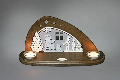 Besuche den weigla-Store Teelichthalter Bescherung Länge ca 29 cm NEU Weihnachtsmann Motivleuchte Lichtbogen Schwibbogen Holz Erzgebirge Beleuchtung Weihnachten Geschenke Weihnachtsmann Ruprecht Weihnacht Teelichter Kerzen — Weihnachtsdeko
