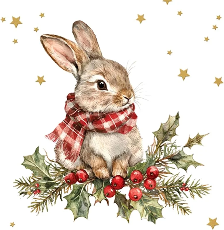 Marke: ti-flair 20 Servietten Hase mit Winterschal als Tischdeko. Papierservietten mit Motiv. Auch für Decoupage und Serviettentechnik 33x33cm — Advent und Tisch