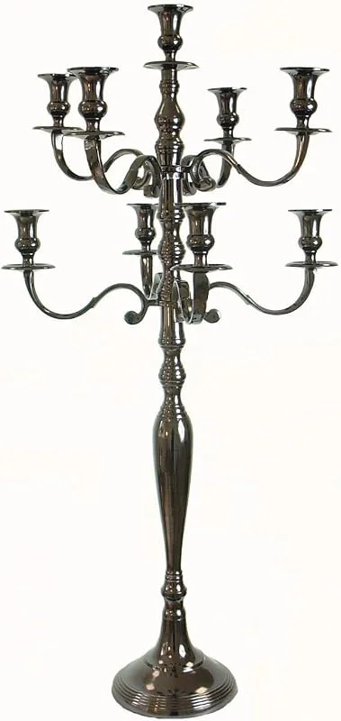 Marke: Dekowelten Kerzenständer 5-armig Kerzenleuchter Kandelaber Metall Höhe 95 cm vernickelt Event und Hochzeit (Black-Nickel) — Kerzenlicht Abendessen