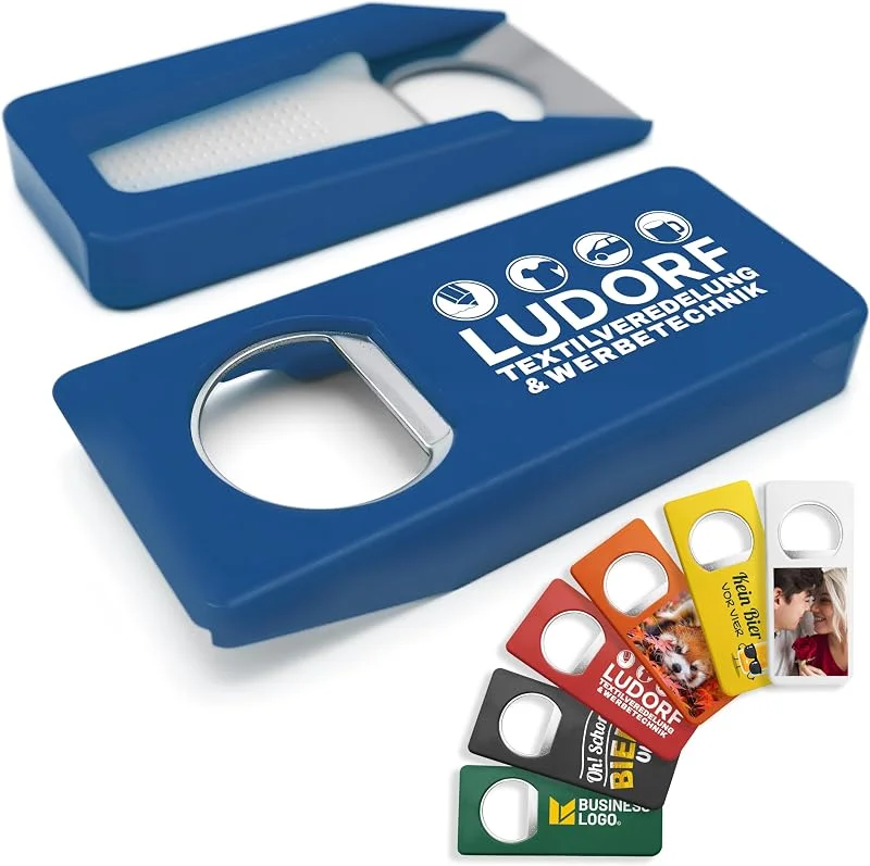 Besuche den #teamludorf-Store Personalisierte Flaschenöffner mit Verschluss (10 Stück, Blau) – Mit eigenem Foto, Logo & Text bedruckbar – Nachhaltig aus Recycling-Kunststoff — Wein und Festtafel