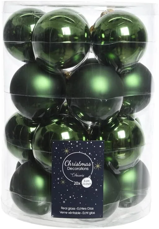 Marke: Kaemingk 20 Weihnachtskugeln Glas 6 cm ( grün, piniengrün ), Weihnachtskugeln Baumschmuck Dekokugeln Baumkugeln Christbaumkugeln Christbaumschmuck — Weihnachtsdeko