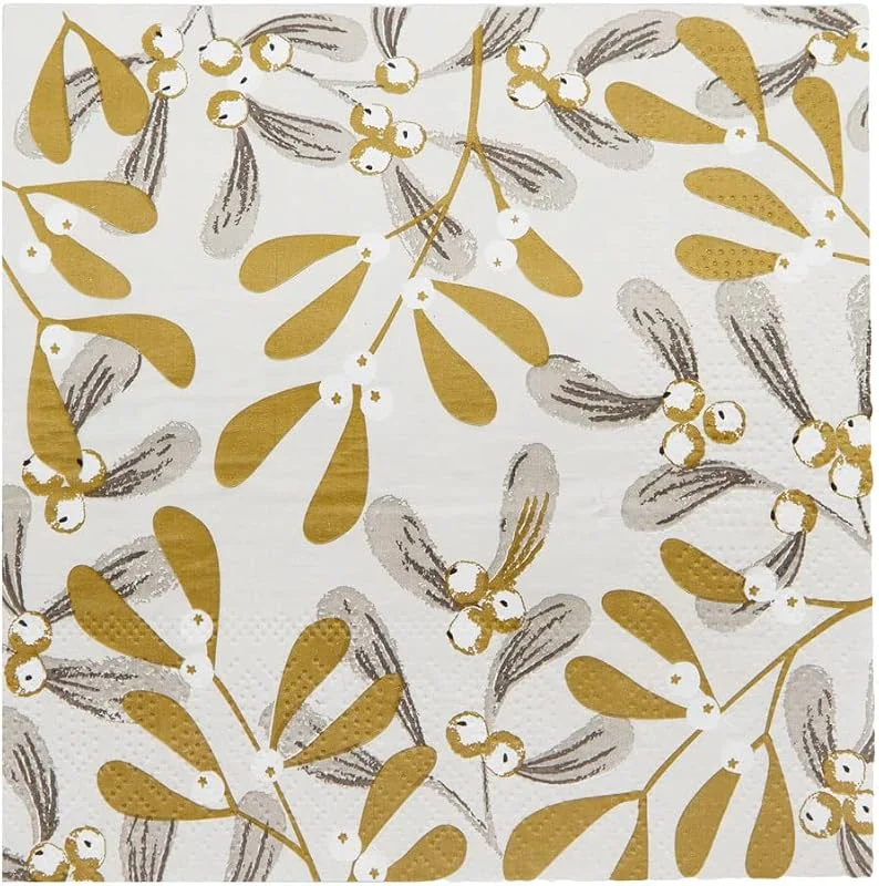 Besuche den Talking Tables-Store Talking Tables 20 Stück Silberne Goldene Mistelzweige Weihnachtsservietten, Papierservietten Weihnachten Dinner Decoupage, 2 x 16.5 x 16.5 cm — Advent und Tisch