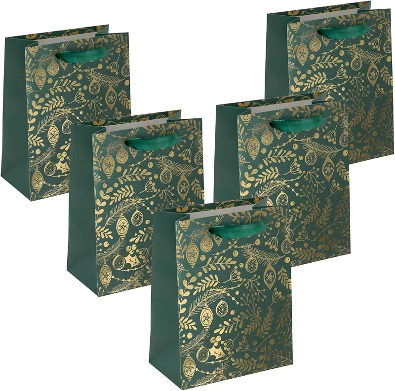Besuche den Sigel-Store SIGEL Premium Geschenktüten Goldene Ornamente Grün 18 x 23 cm 5er Set — Geschenkverpackung