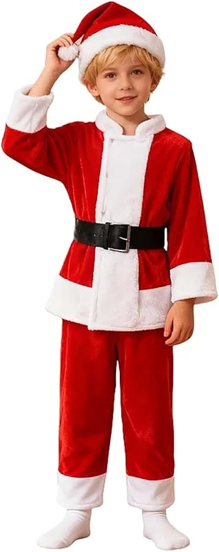Marke: Generisch Generisch 4 TLG. Kostüm Weihnachtsmann Kinderkostüm Santa Boy, Weihnachtsmann, Santa Claus, Weihnachtskostüm Karneval, Weihnachten, Nikolauskostüm, Nikolaus - Hose + Jacke + Gürtel - für Kinder, Kind — Weihnachtsmode