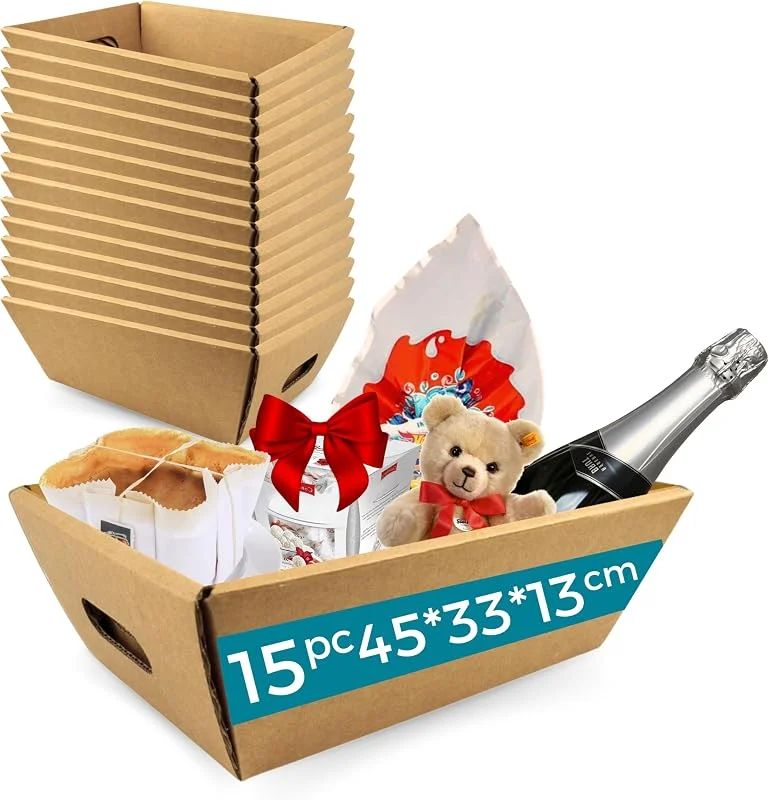 Besuche den Espirito Rebelde-Store 15x Kartonbox für Geschenkkörbe ohne Deckel 45x33x13 cm – Geschenkbox für Weihnachten, Ostern, Firmenkörbe und Feiern, Espirito Rebelde — Geschenkverpackung