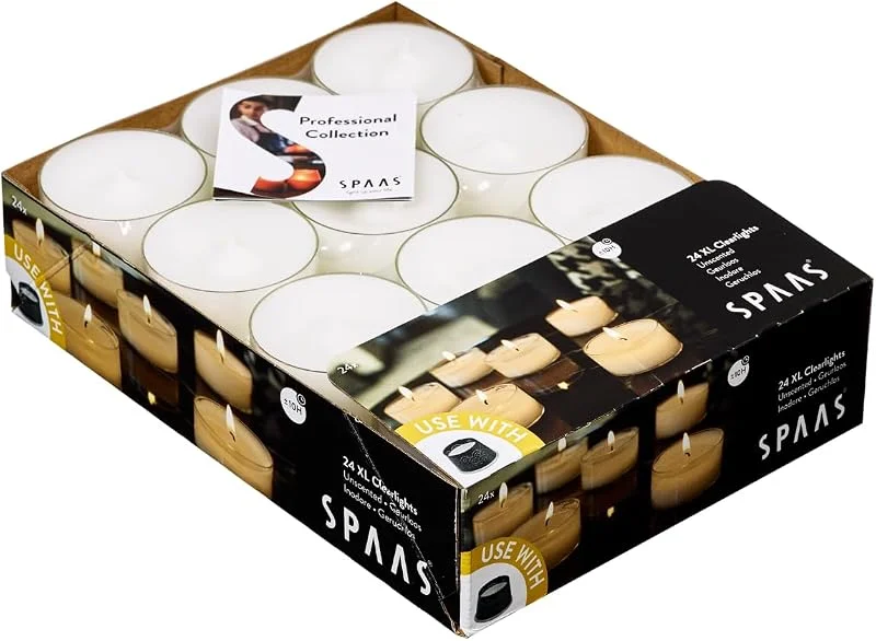 Besuche den Spaas-Store SPAAS 24 Clearlights, Teelichter mit durchsichtigem Halter, ± 10 Stunden, ohne Duft - weiß — Kerzenlicht Abendessen
