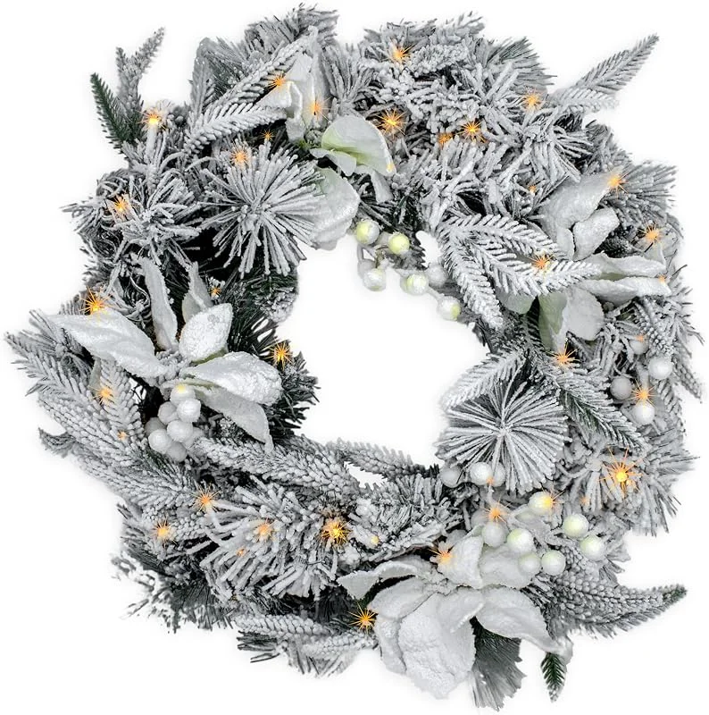 Besuche den Spetebo-Store LED Tannenkranz mit Schnee und Blumen, 51 cm, 35 LED, warm weiß — Weihnachtsdeko