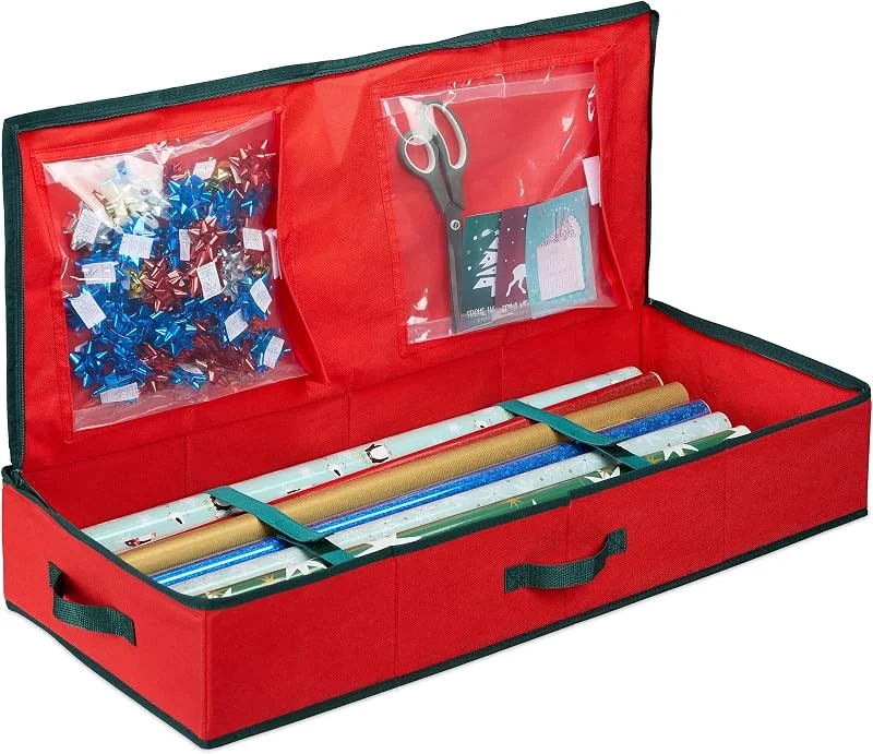 Besuche den Relaxdays-Store Relaxdays Geschenkpapier Aufbewahrungsbox, 2 Innentaschen, rot, schwarz — Geschenkverpackung