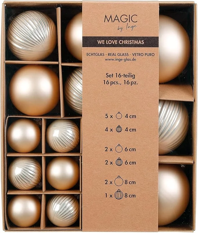 Besuche den Inge-glas-Store Weihnachtskugeln Glas 4-8cm Mix 16er Set - matt & glänzend gerillt - Christbaumkugeln Weihnachtsbaumkugeln für Weihnachten - Christbaumschmuck & Weihnachtsbaumschmuck Braun - Champagner — Weihnachtsdeko