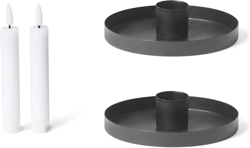 Besuche den Novaliv-Store Novaliv 2er-Set Stabkerzenhalter Durchmesser 6cm matt SCHWARZ mit LED Kerze flackernde Flamme Stabkerze Kerzenhalter Adventskranz scandic chic Kerzenteller Dekoschale Tafelkerzen Weihnachtsdekoration — Kerzenlicht Abendessen