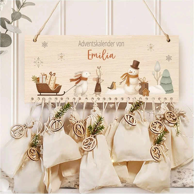 Besuche den Little Deco-Store Little-Deco Personalisierter Adventskalender für Mädchen & Jungen, Adventskalender zum Befüllen, 24 Baumwollbeutel & Holz Zahlenanhänger, DIY Weihnachtsdeko XHL1190 — Advent und Tisch