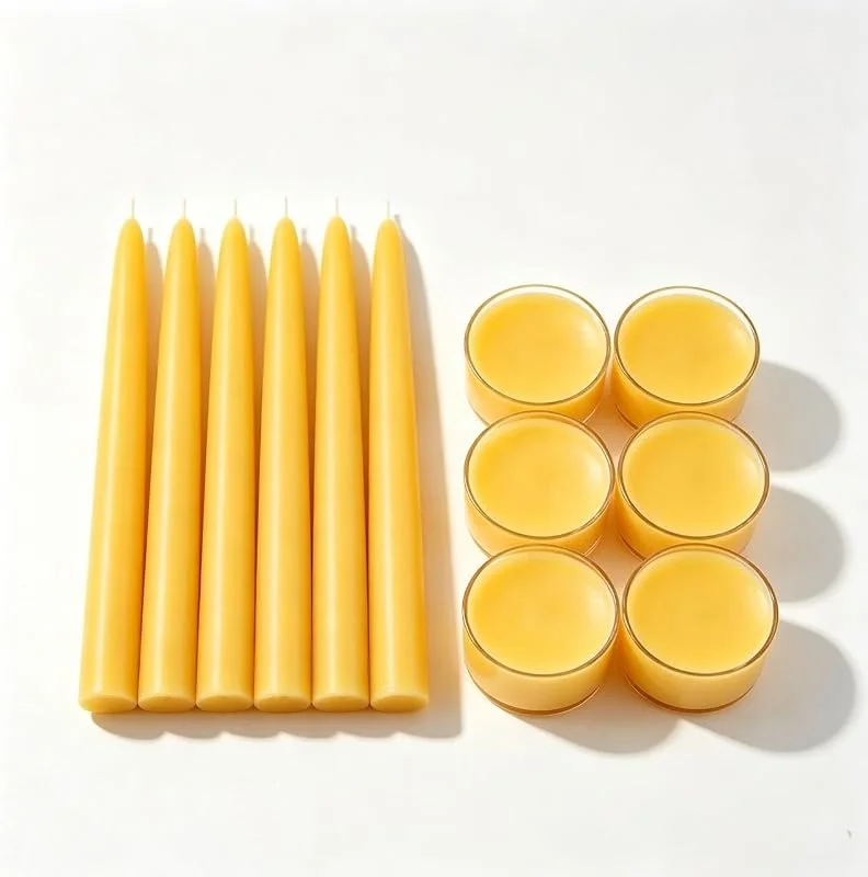 Marke: Ashlux Ashlux Bienenwachs Set – Stabkerzen & Teelichter, 6+6 Stück — Kerzenlicht Abendessen