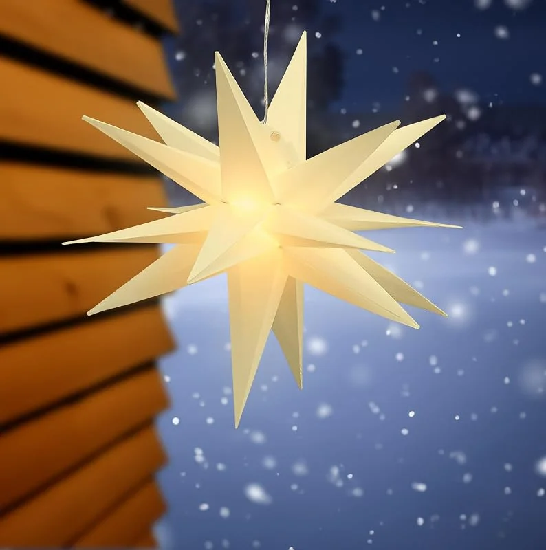 Besuche den Spetebo-Store Spetebo Adventsstern zum Hängen für Außen mit 15 LED - 35 cm - Weihnachtsstern warm weiß beleuchtet mit Timer - Advent Weihnachten Deko Outdoor Beleuchtung Batterie betrieben — Weihnachtsdeko