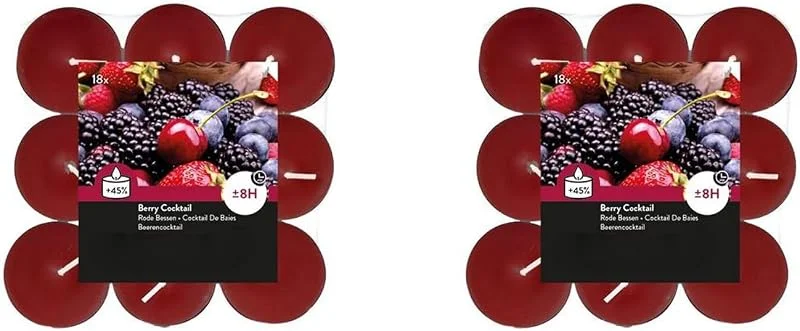 Besuche den MichaelNoll-Store Teelichter Duft 2x18 Stück (36 Teelichter) - Brenndauer: 8 Std., Rußfrei - für Windlicht, Teelicht-Glas, Kerzenständer - Weihnachten, Geschenk, Deko, Hochzeit, Gastro (Weinrot - Duft: Beerencocktail) — Kerzenlicht Abendessen