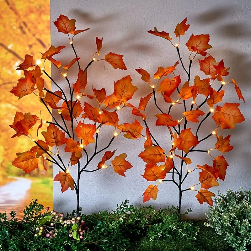 Besuche den Spetebo-Store LED Garten Stecker Herbstlaub warm weiß - 2er Set - Outdoor Deko Beleuchtung mit Timer - Herbst Laub außen Dekoration Batterie betrieben — Weihnachtsbeleuchtung