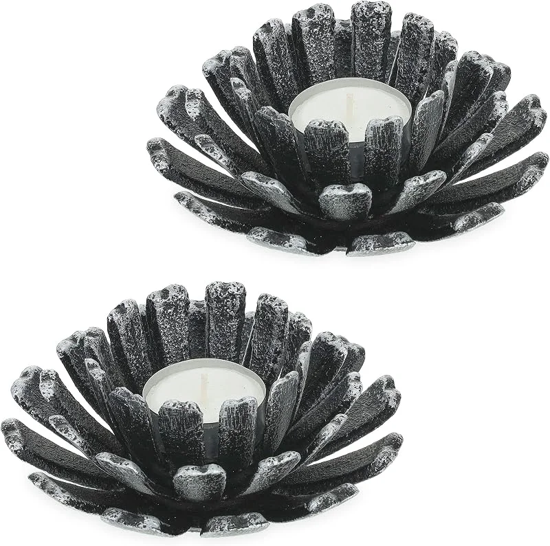 Besuche den Relaxdays-Store Relaxdays Teelichthalter, 2er Set, Blumenform, Silber — Kerzenlicht Abendessen