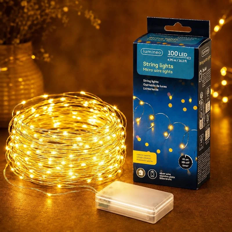 Marke: Lumineo LED Draht Lichterkette 4, 95m Batterie 100 Micro-LEDs Klassisch Warm — Weihnachtsbeleuchtung