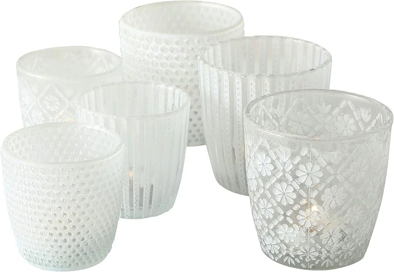 Besuche den Seaside No.64-Store 6 teiliges Windlicht-Set – versch. Designs, geweißt, 7-9 cm – transparent — Kerzenlicht Abendessen
