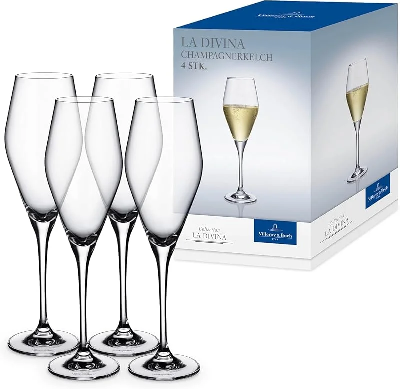 Villeroy & Boch – La Divina Champagnerkelch Set 4 Teilig, Champagner Gläser, Sektkelche, Hochwertige Sektgläser, Sektflöten, Prosecco Gläser, Für Champagner, Sekt, Prosecco Oder Crémant, Kristallglas — Wein und Festtafel