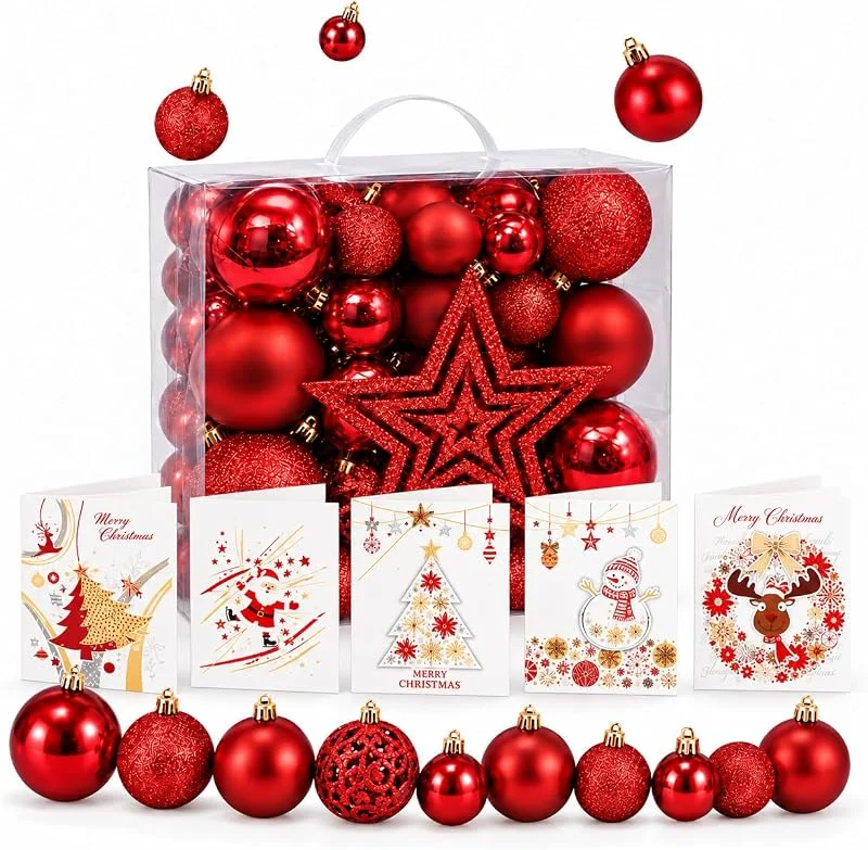 Marke: Onbest ONBEST Weihnachtsbaumkugeln 51er Set mit Sternspitze, 3, 4, 6 cm, Rot — Weihnachtsdeko
