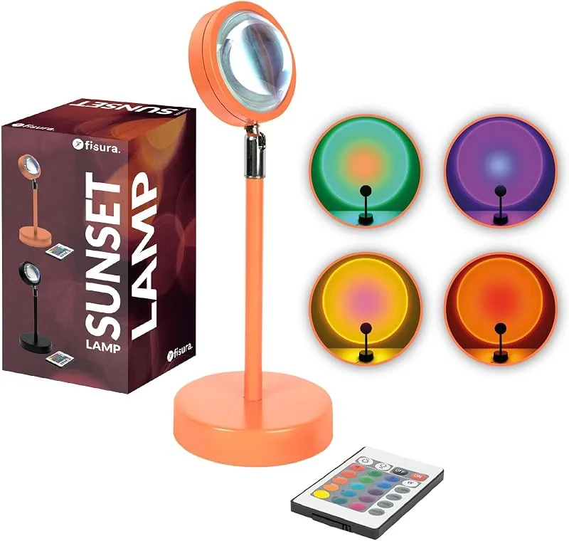 Marke: FISURA Fisura – Sunset-Lampe mit 16 Farben. Orangefarbene Sonnenuntergangslampe. Entspannende LED-Lampe. Romantische Lampe mit USB-Kabel. Originelle Lampe als Geschenk. 26, 5 cm x 10 cm. — Kerzenlicht Abendessen